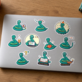 Pip Sticker Pack: all ten Pip the snake stickers, including Docs first. Always. and Shubh Deepavali, on a silver laptop lid.